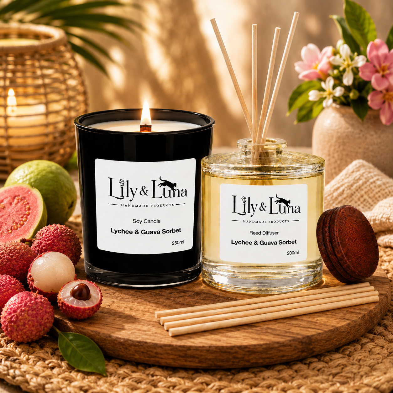 Soy Candle & Reed Diffuser Duo - Lychee & Guava Sorbet