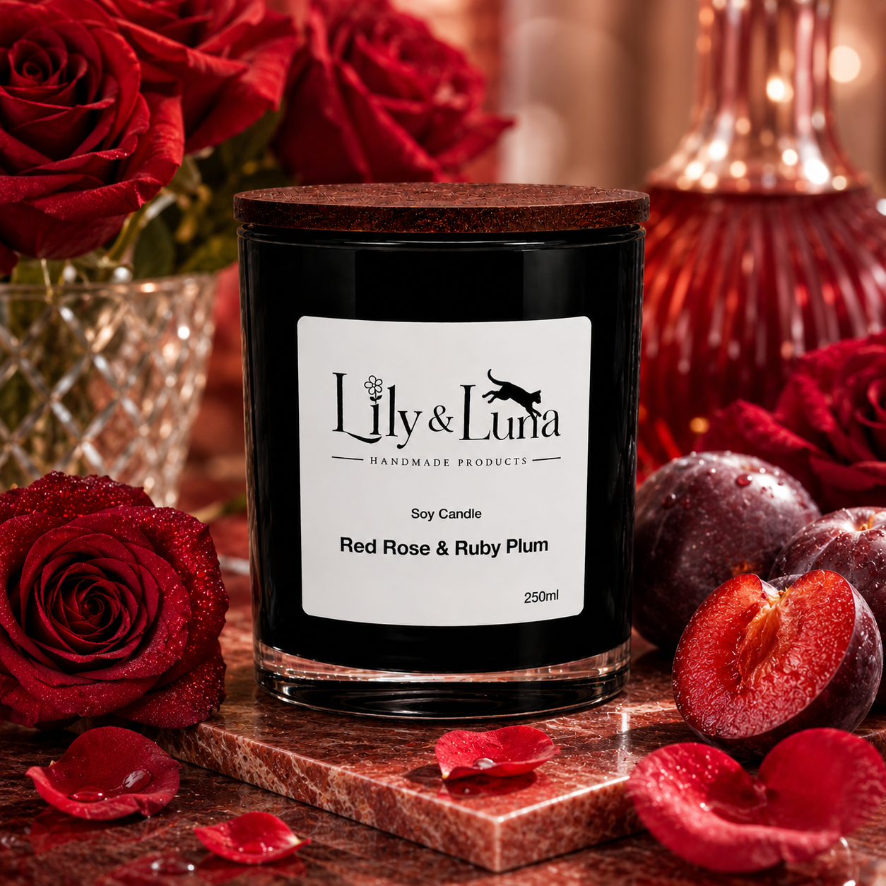 Soy Candle - Red Rose & Ruby Plum (250g)