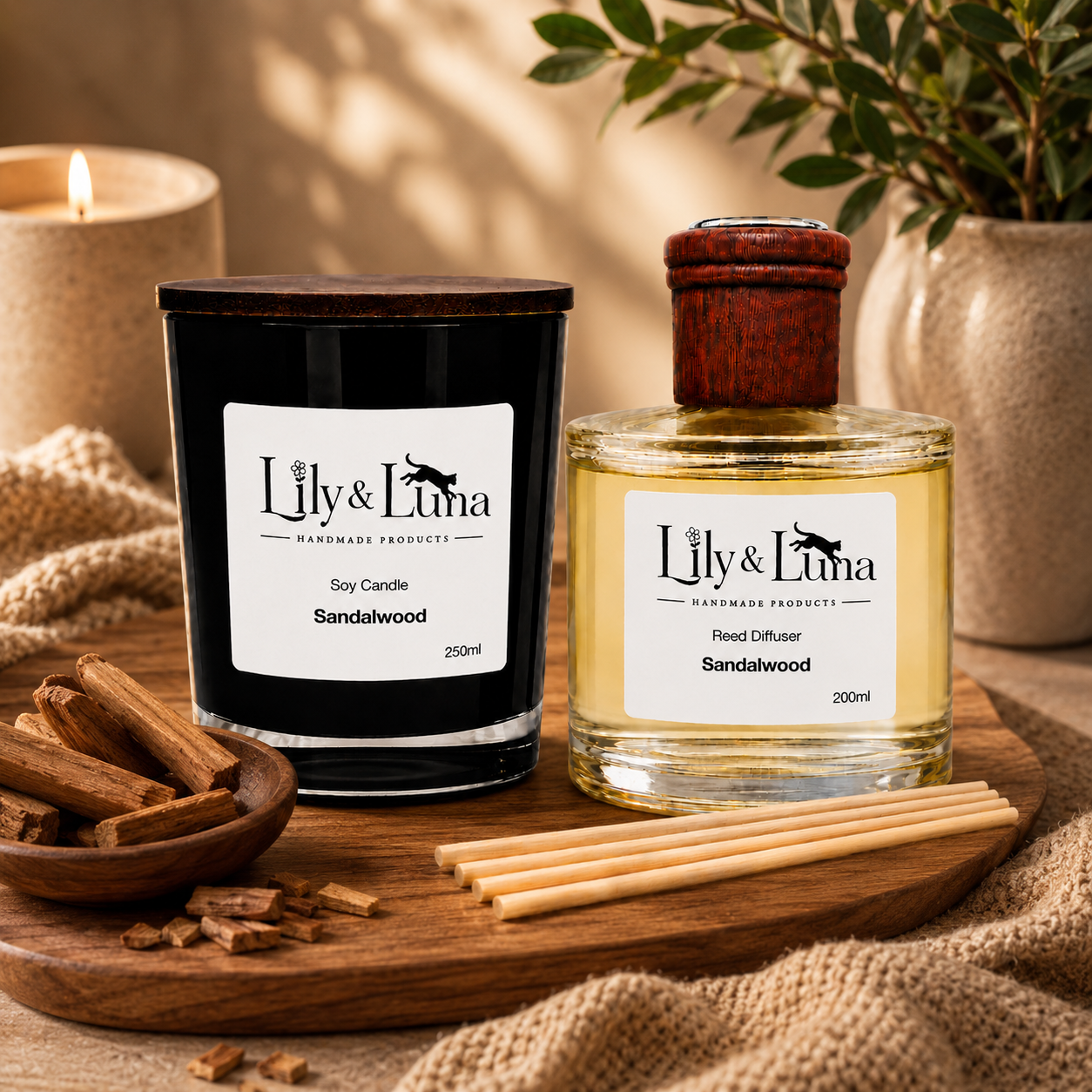 Soy Candle & Reed Diffuser Duo - Sandalwood