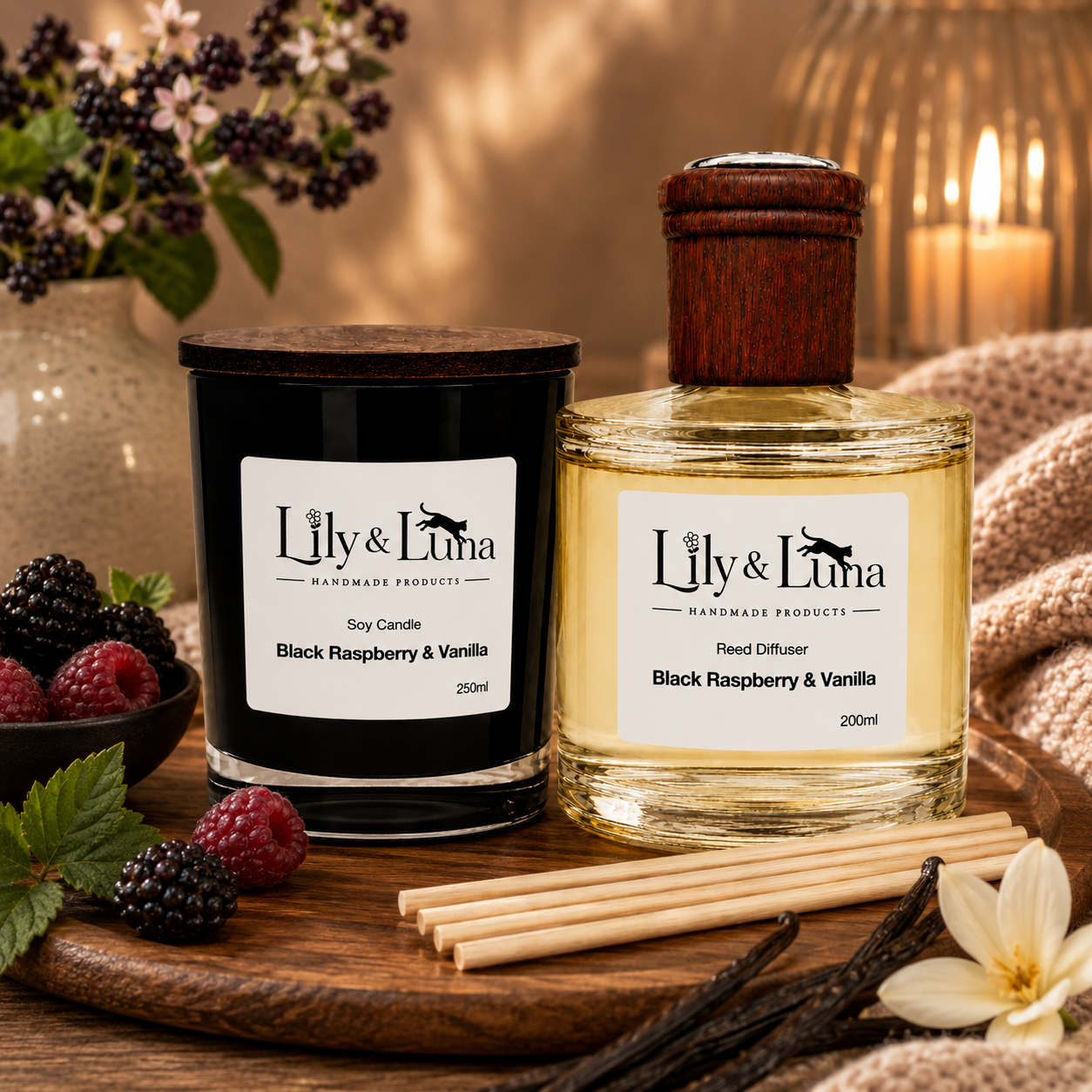 Soy Candle & Reed Diffuser Duo - Black Raspberry & Vanilla