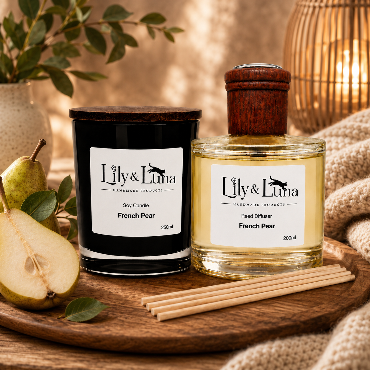 Soy Candle & Reed Diffuser Duo - French Pear