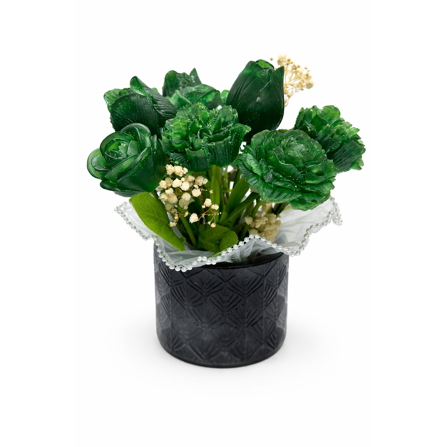 Handmade Resin Flowers with Decorative Vase - Medium