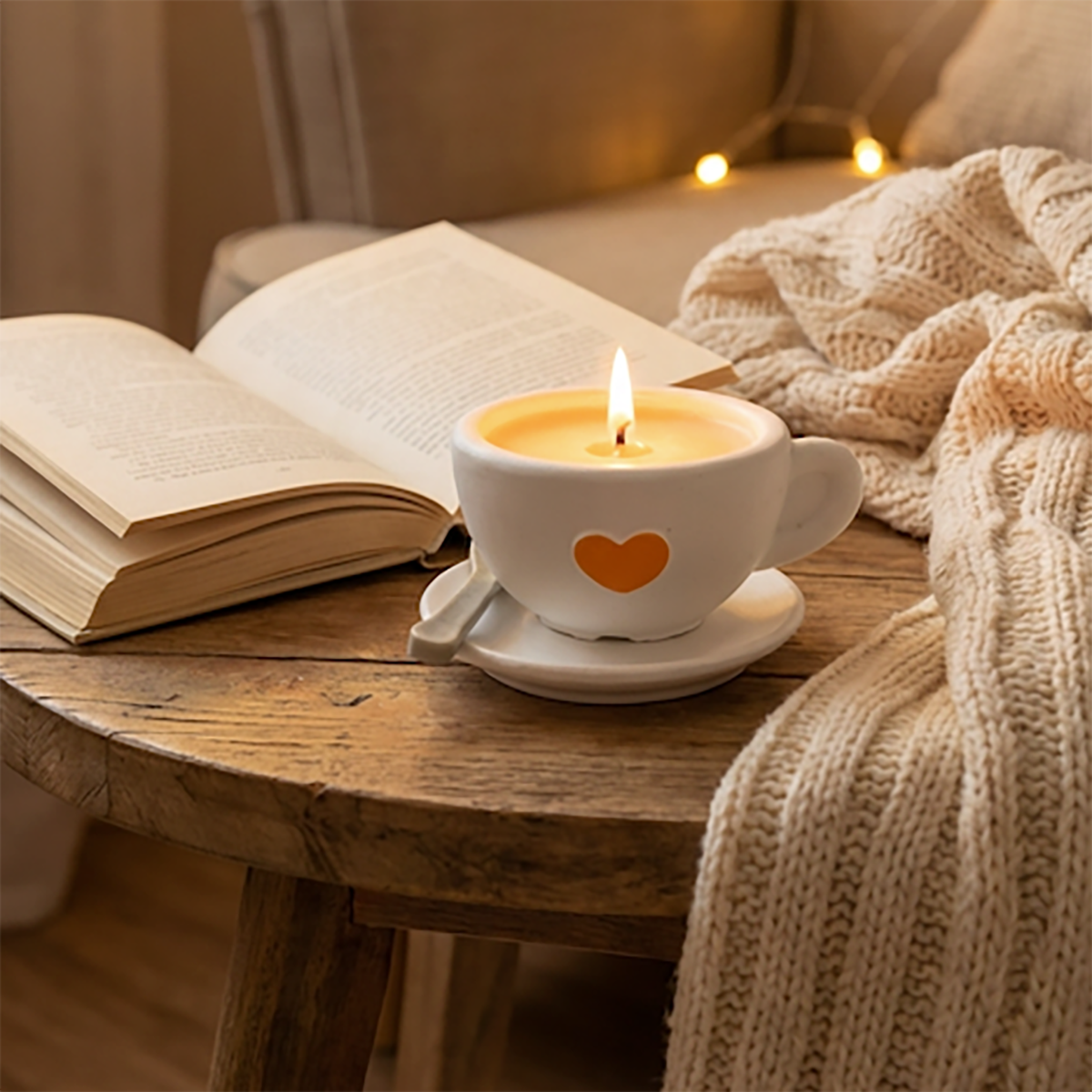 Mango & White Tea in Plaster Tea Cup & Resin Tea Spoon Candle