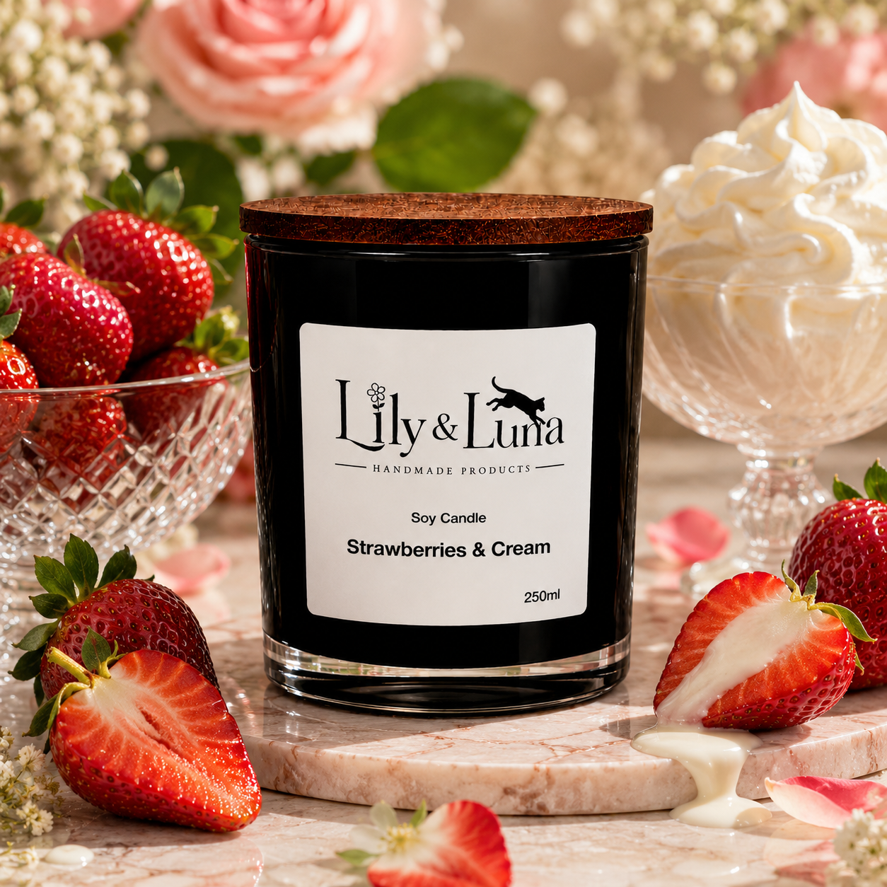 Soy Candle - Strawberries & Cream (250g)