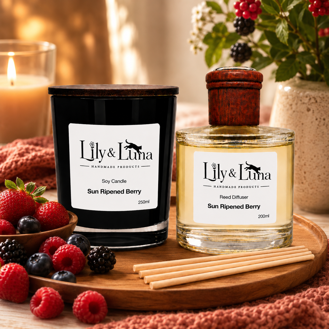 Soy Candle & Reed Diffuser Duo - Sun Ripened Berry