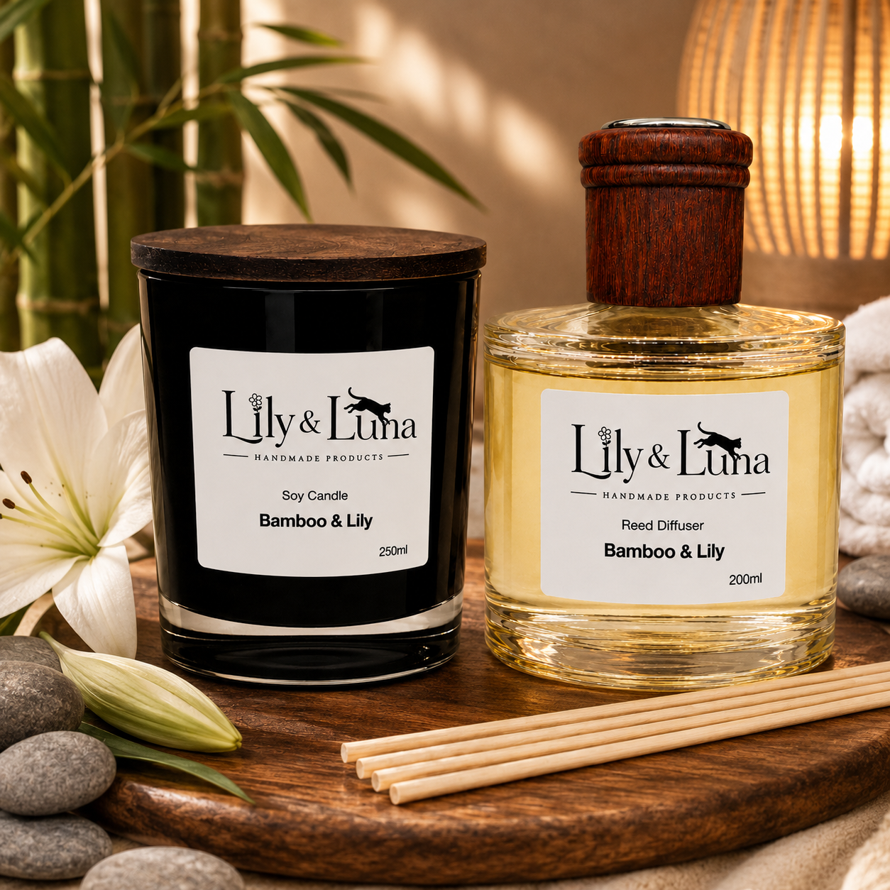 Soy Candle & Reed Diffuser Duo - Bamboo & Lily
