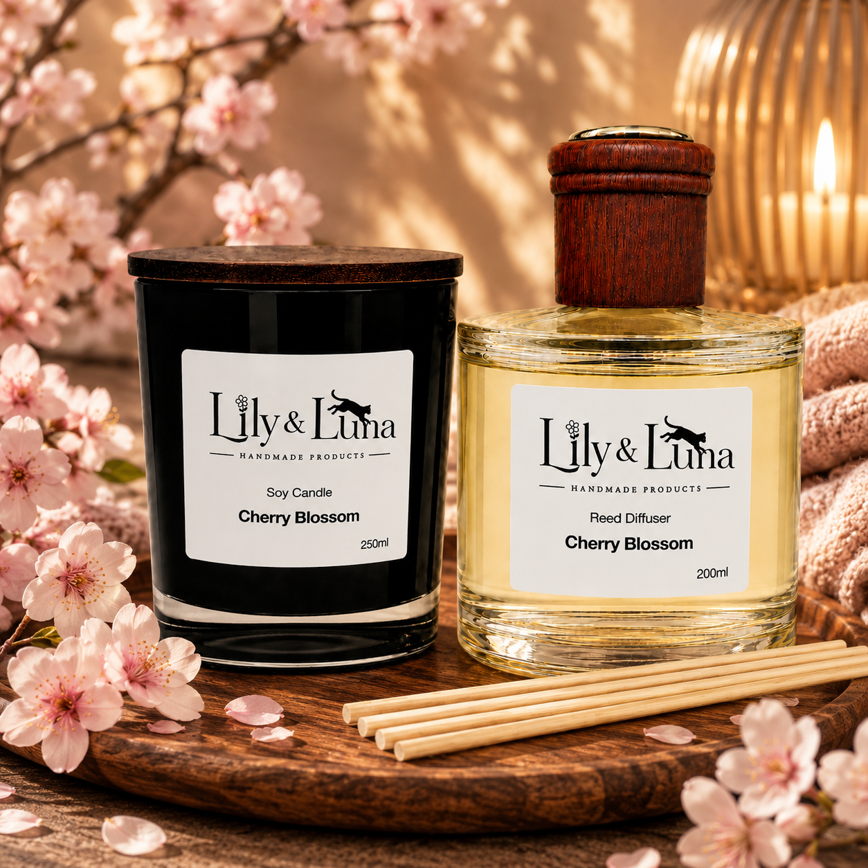 Soy Candle & Reed Diffuser Duo - Cherry Blossom